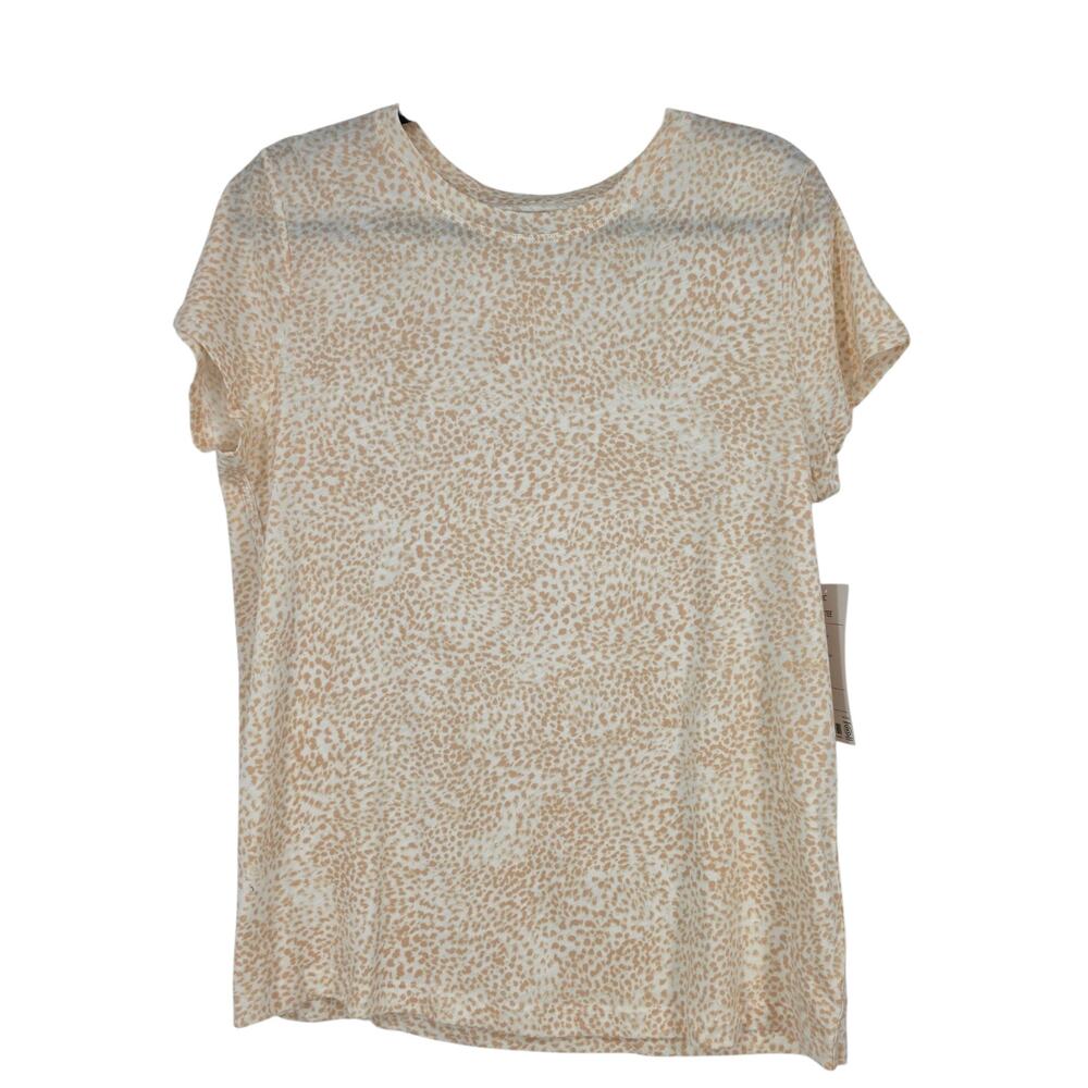 NWT Athleta Tan & White Cheetah Cotton Organic Daily Printed Crewneck Tee Size L